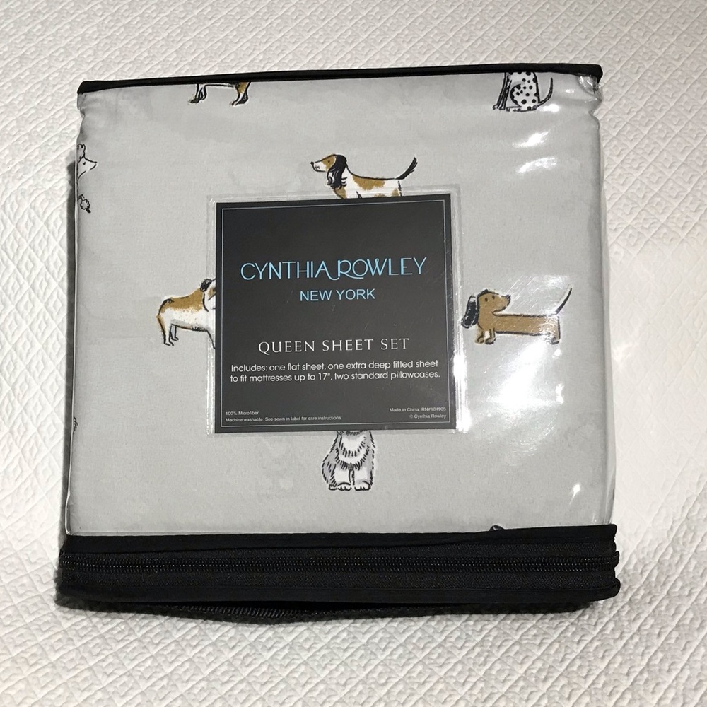Dog Puppy Lovers QUEEN Sheet Set by Cynthia Rowley - Picture 7 of 7